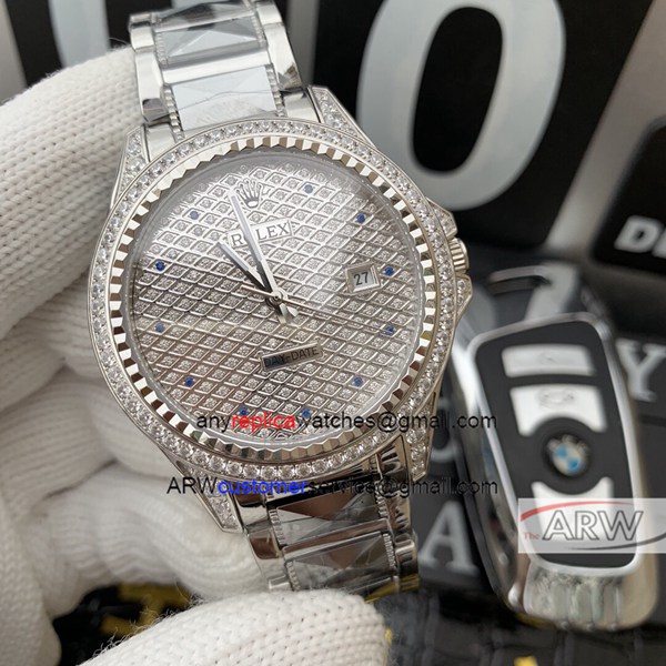 Copy Rolex Datejust 40mm Iced Out Stainless Steel Watch